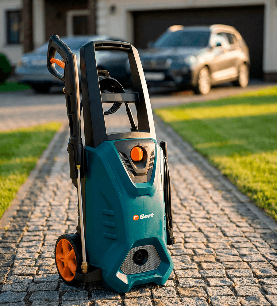 Мойка высокого давления Bort BHR-2700-PRO в работе